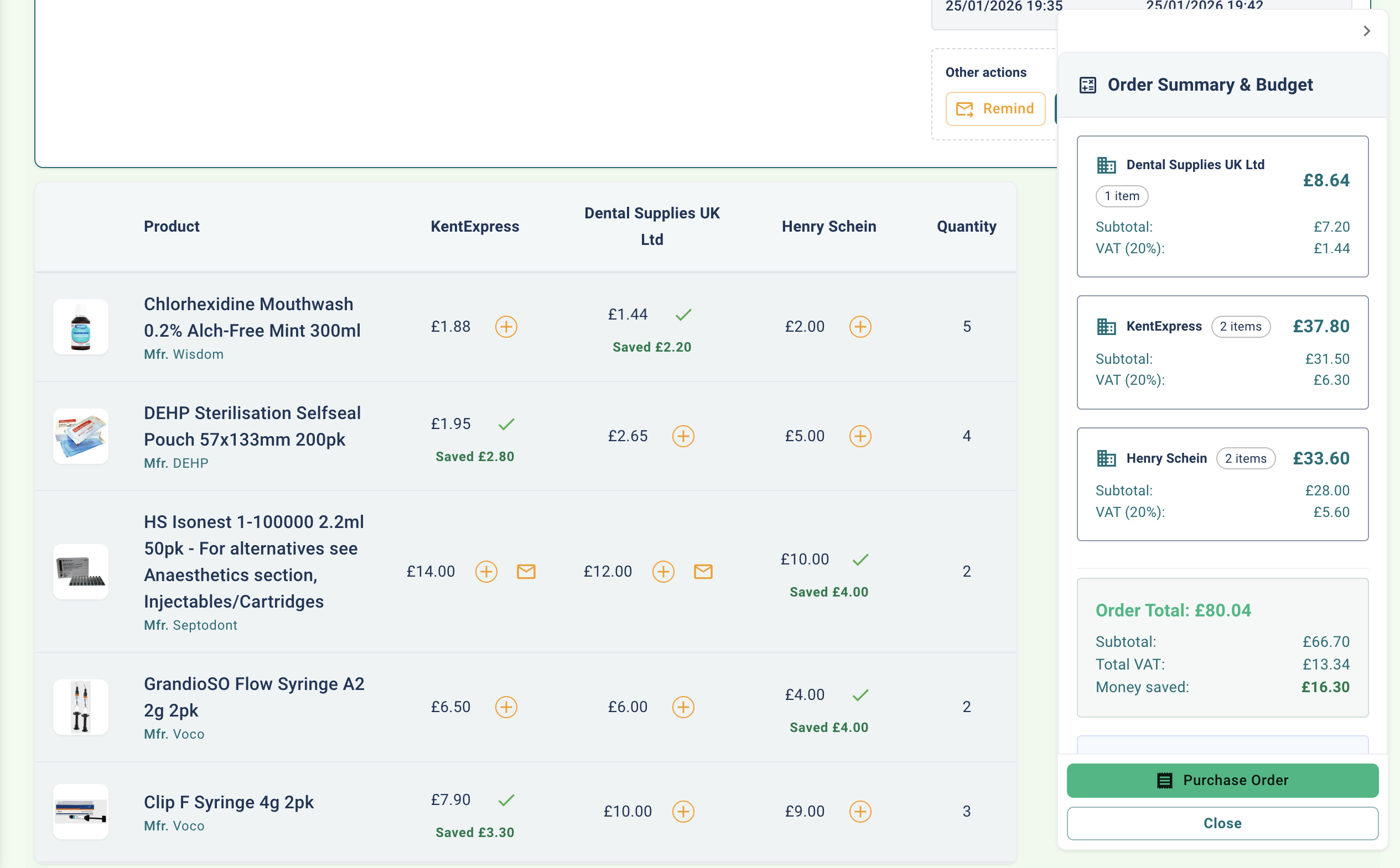 Quote comparison highlighting money saved per order